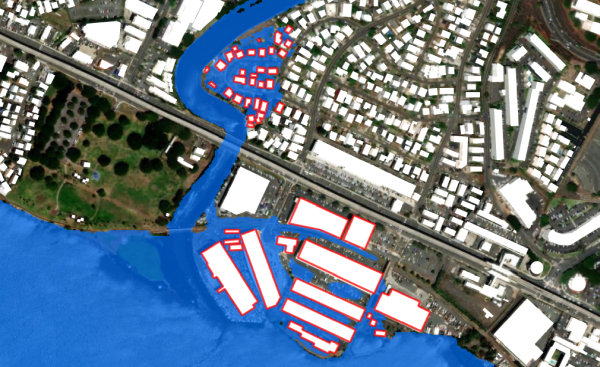 Finding flood-affected buildings using the Select by location geoprocessing tool