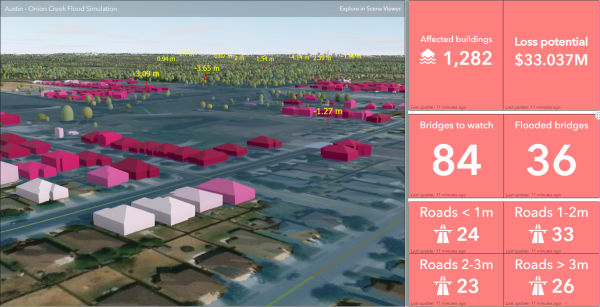Experience Builder app showing the impact of flooding