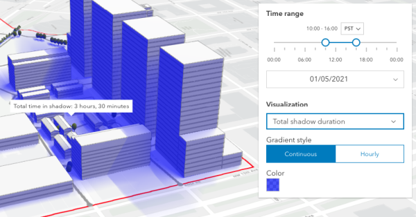 The ShadowCast widget is used to visualize areas in shadow