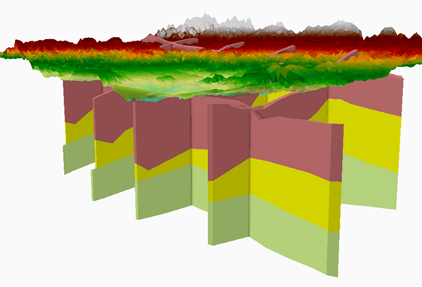 Subsurface geological cross sections, with x5 exaggeration