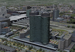 Realistic imagery applied to view containing a city-scape