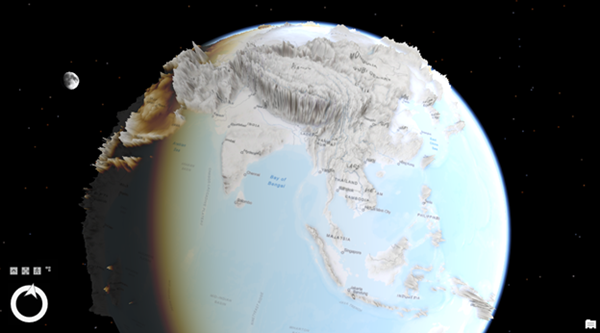 A globe displayed with exaggerated elevation