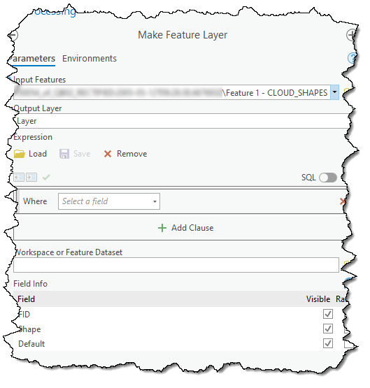 NITF supported parameters in the Make Feature Layer geoprocessing tool dialog box