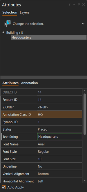 Annotation tab in the Attributes pane
