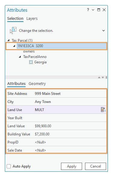 Attributes pane