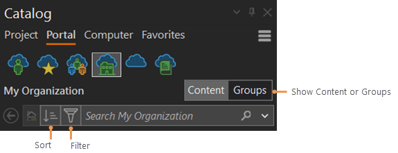 Portal tab in the Catalog pane