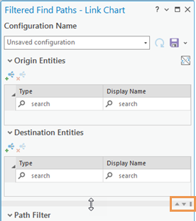 Drag the bar or use the buttons to resize panels in the Filtered Find Paths pane.