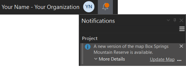 Notifications button with pane