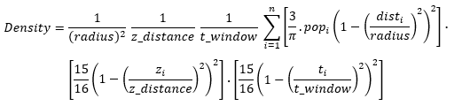 Kernel density across elevation and time over x,y equation