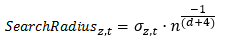 Default search radius for elevation and time equation