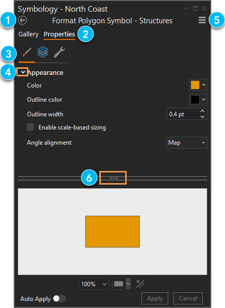 Symbology pane with marked pane controls.