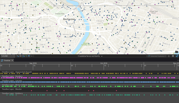 Map and timeline of crime events