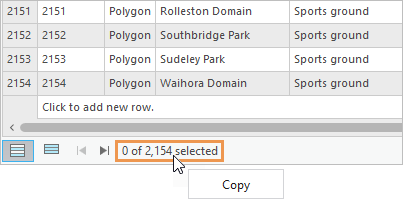 Attribute table with Copy command displayed