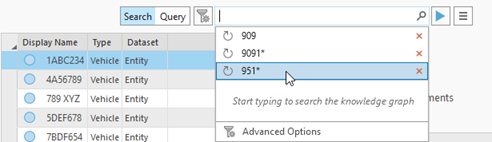 The search control lists the three most recent searches that were performed. The search control lists the three most recent searches that were performed.