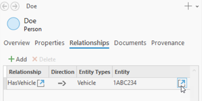 Hover over a relationship or a related entity to see the Open button. Hover over a relationship or a related entity to see the Open button.