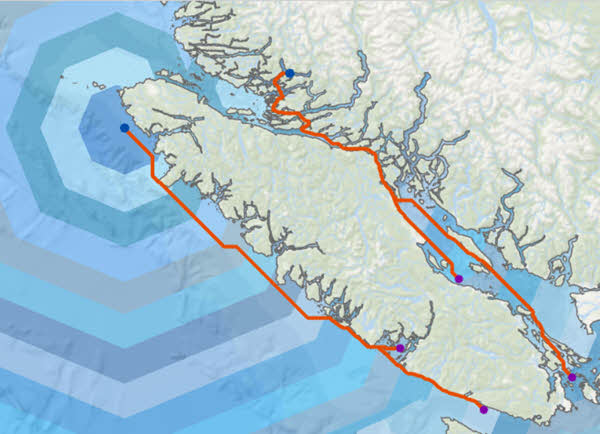 Image showing the legacy cost distance surface with the legacy least cost paths Image showing the legacy cost distance surface with the legacy least cost paths