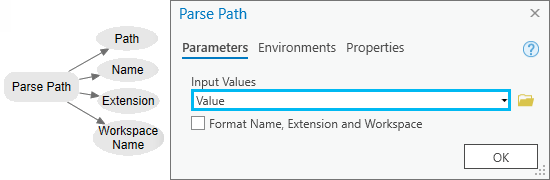 Parse Path tool dialog box Parse Path tool dialog box