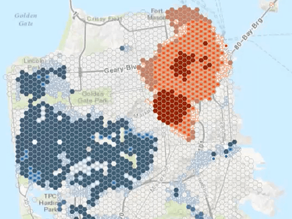 Hot spot analysis map of San Francisco crimes Hot spot analysis map of San Francisco crimes