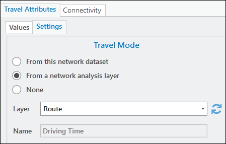 Network analysis layer as the travel mode source Network analysis layer as the travel mode source