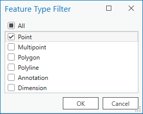 The Feature Type Filter dialog box with the Point option checked The Feature Type Filter dialog box with the Point option checked