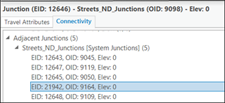 Element ID and Source feature class ID associated with the selected adjacent junction element Element ID and Source feature class ID associated with the selected adjacent junction element