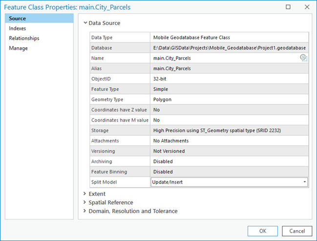 Feature class properties in a mobile geodatabase Feature class properties in a mobile geodatabase