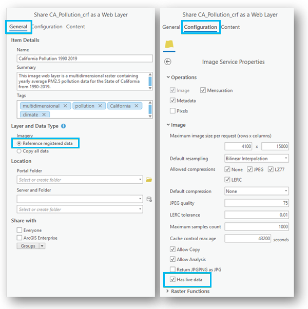 Recommended settings in Share As Web Layer pane for image services to be updated Recommended settings in Share As Web Layer pane for image services to be updated