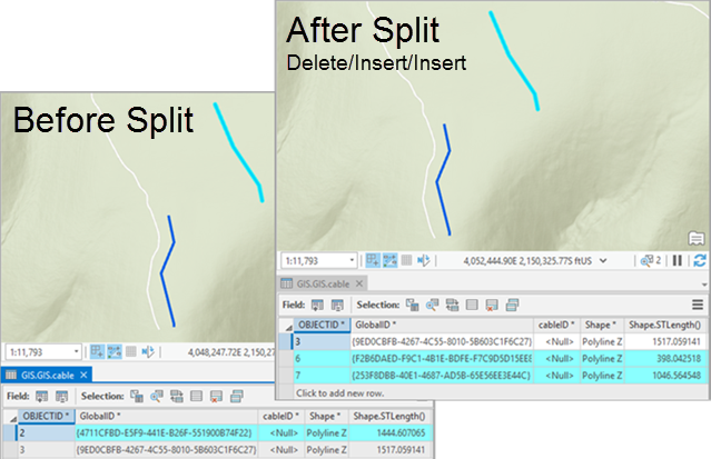 Before and after an edit using the Delete/Insert/Insert split model Before and after an edit using the Delete/Insert/Insert split model