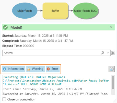 Progress window that appears after a model is run Progress window that appears after a model is run