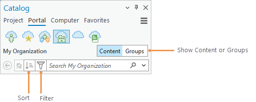 Portal tab in the Catalog pane Portal tab in the Catalog pane