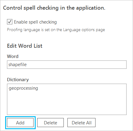 Word list in the Proofing options Word list in the Proofing options