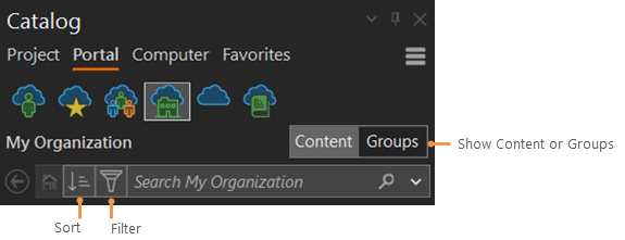 Portal tab in the Catalog pane Portal tab in the Catalog pane