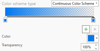 The Color Scheme Editor showing second color of the continuous scheme identical blue to the adjacent blue but with full transparency. The Color Scheme Editor showing second color of the continuous scheme identical blue to the adjacent blue but with full transparency.
