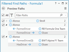 Paths identified by the current configuration are listed in the Filtered Find Paths pane. Paths identified by the current configuration are listed in the Filtered Find Paths pane.