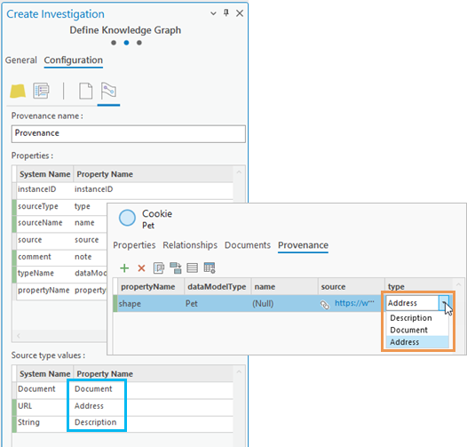 Custom source type names appear when you add a provenance record. Custom source type names appear when you add a provenance record.