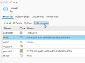 Click the Provenance button at the top of the list of properties to open the Add Properties dialog box. Click the Provenance button at the top of the list of properties to open the Add Properties dialog box.