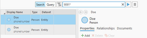Searching with the text 9091* returned two entities. Searching with the text 9091* returned two entities.