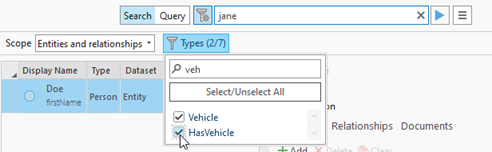 The Advanced Options toolbar indicates how many entity and relationship types are selected. The Advanced Options toolbar indicates how many entity and relationship types are selected.