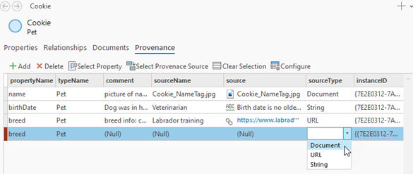 Click the type of source information associated with this provenance record in the drop-down list. Click the type of source information associated with this provenance record in the drop-down list.