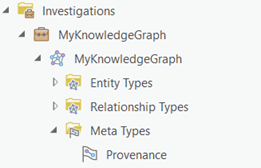 Objects defined in the knowledge graph to record provenance are listed in the Catalog pane. Objects defined in the knowledge graph to record provenance are listed in the Catalog pane.