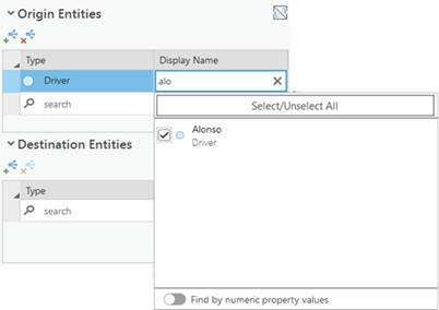 Search for and select the origin entities. Search for and select the origin entities.