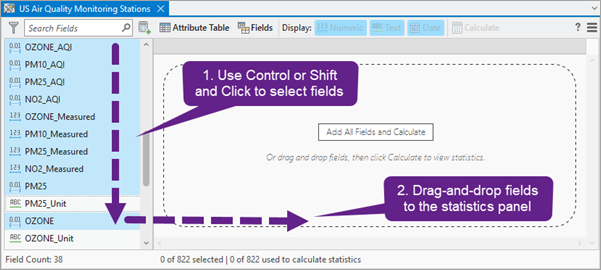 Select and drag fields to the statistics panel Select and drag fields to the statistics panel