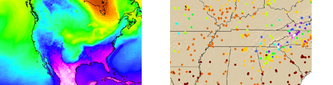 Temperature on the left and Pressure at specific locations on the right Temperature on the left and Pressure at specific locations on the right