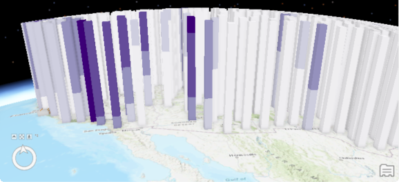 Output of the Forecast results display theme in the Visualize Space Time Cube in 3D tool Output of the Forecast results display theme in the Visualize Space Time Cube in 3D tool