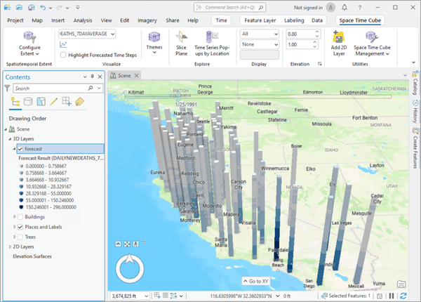The Forecast Result display theme applied to a space-time cube. The Forecast Result display theme applied to a space-time cube.