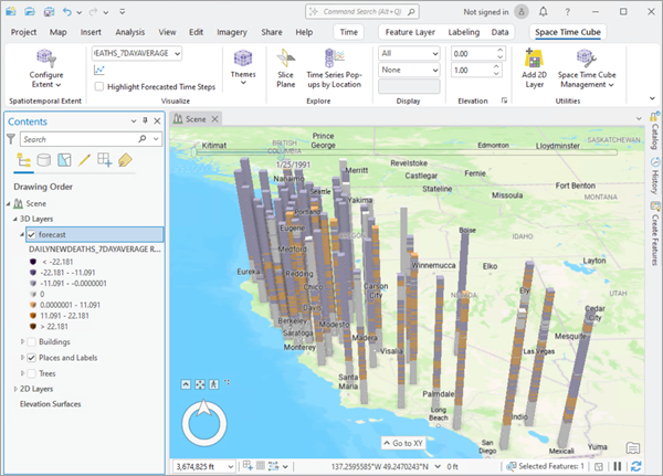 The Residual Value display theme applied to a space-time cube. The Residual Value display theme applied to a space-time cube.