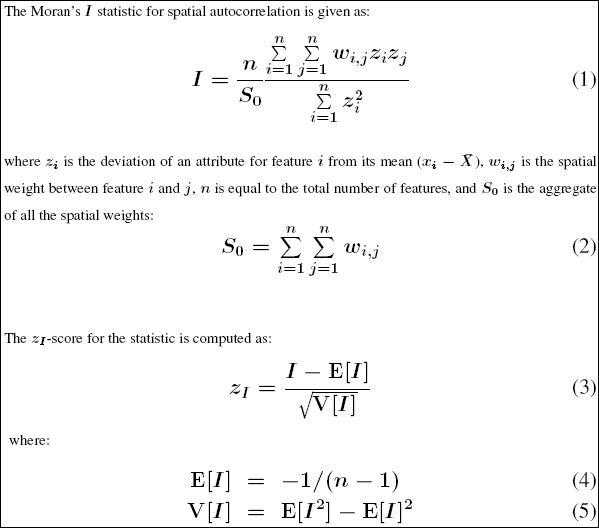 Mathematics used to compute Global Moran's I Mathematics used to compute Global Moran's I