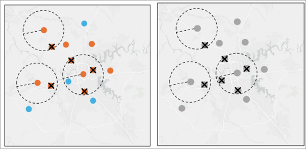A chart and map demonstrating spatial thinning A chart and map demonstrating spatial thinning