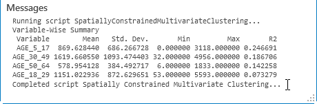 Spatially Constrained Multivariate Clustering messages window Spatially Constrained Multivariate Clustering messages window