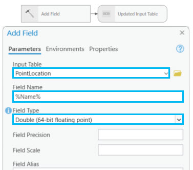 Add Field tool dialog box Add Field tool dialog box